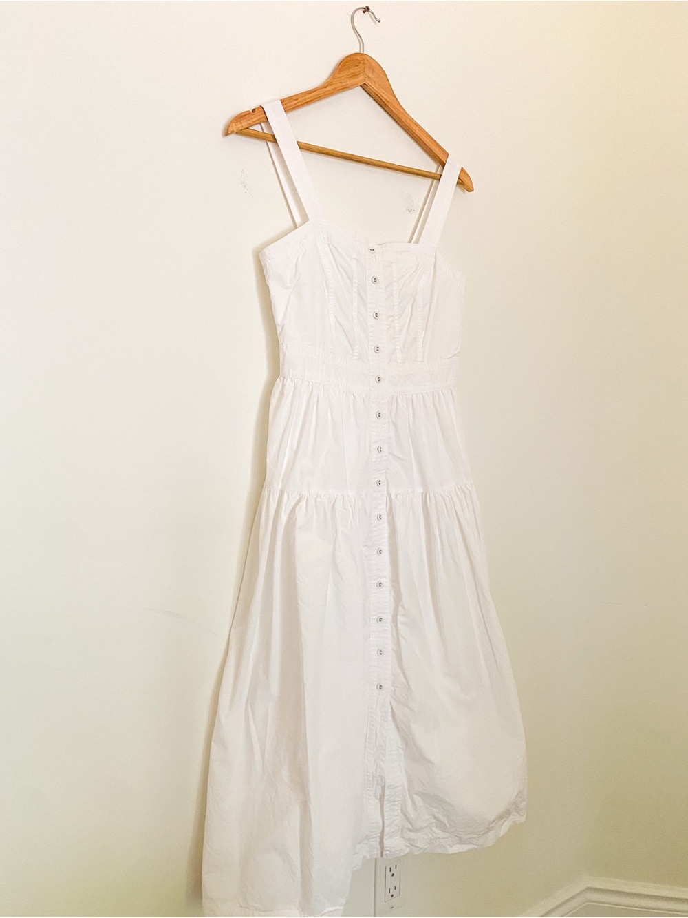 BANANA REPUBLIC | 100% Cotton Midi Dress | Button-Front Tiered Luxury Sundress - Picture 3 of 9